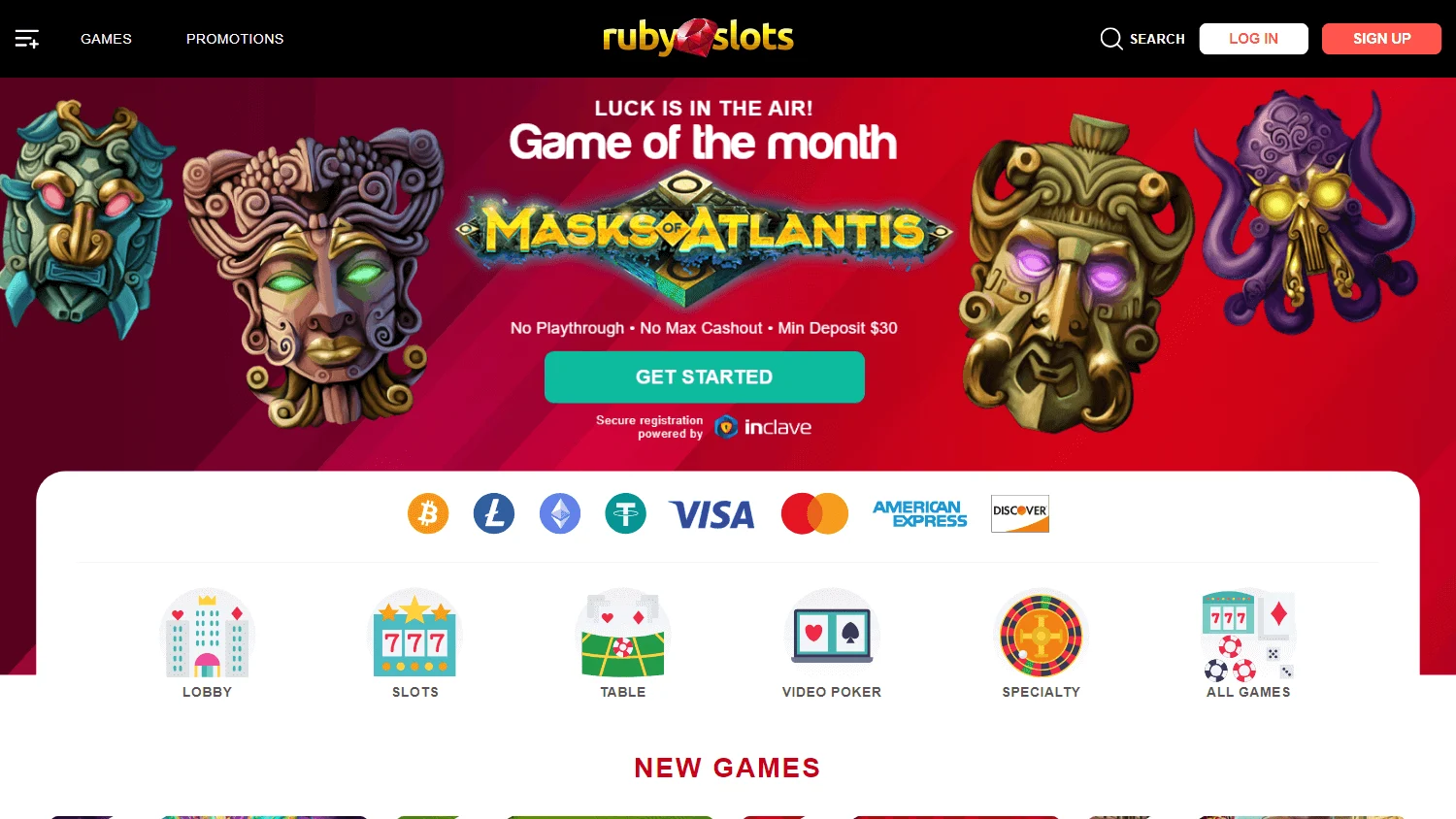 Ruby Slots Casino game lobby on desktop
