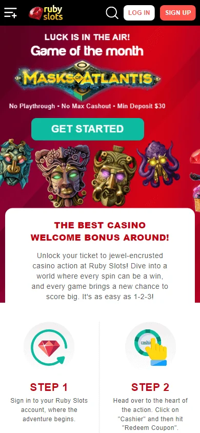 Ruby Slots Casino promotions area on a mobile device